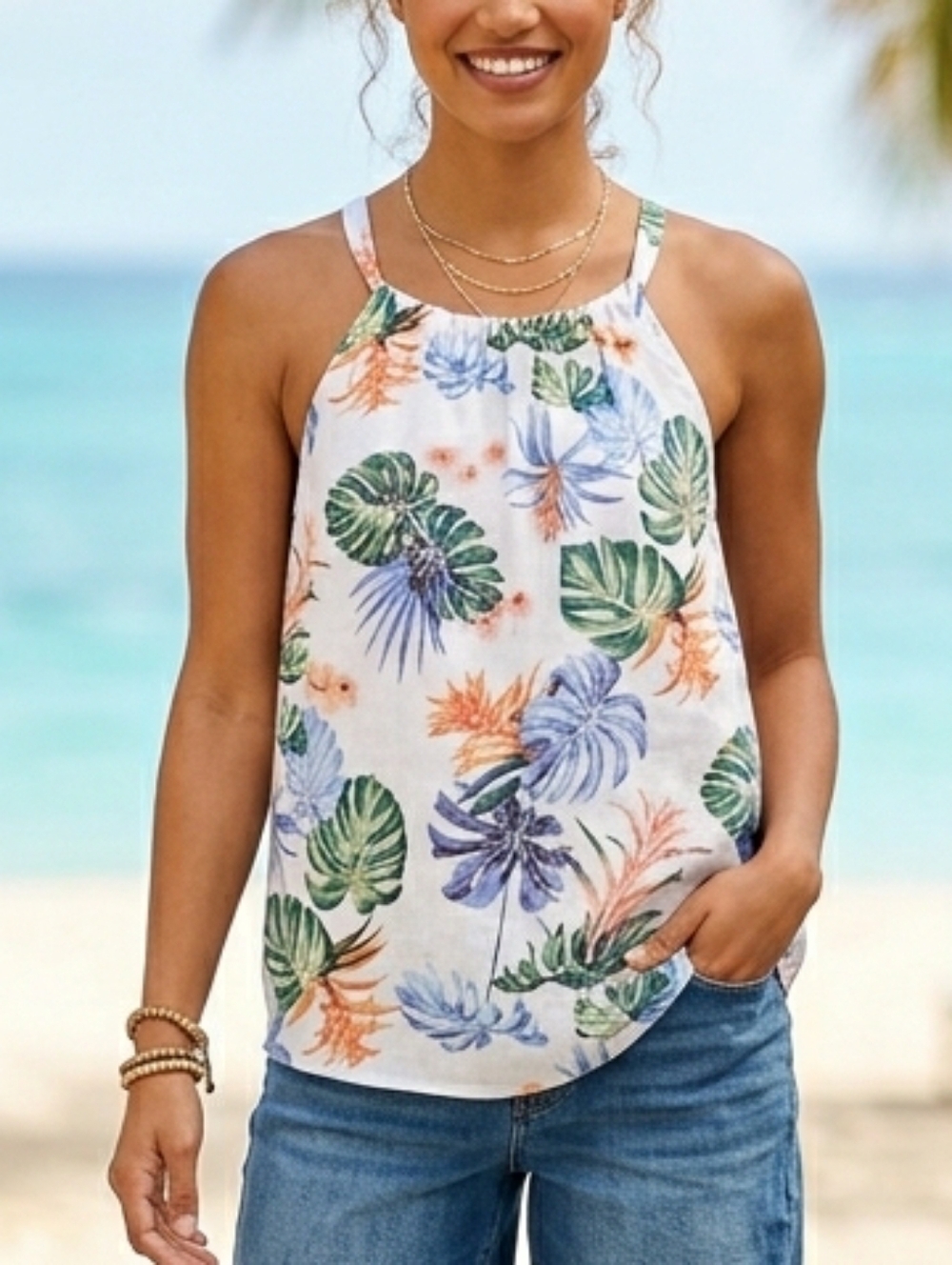 Tommy Bahama Palm Leaf Halter Vacation Tank Top